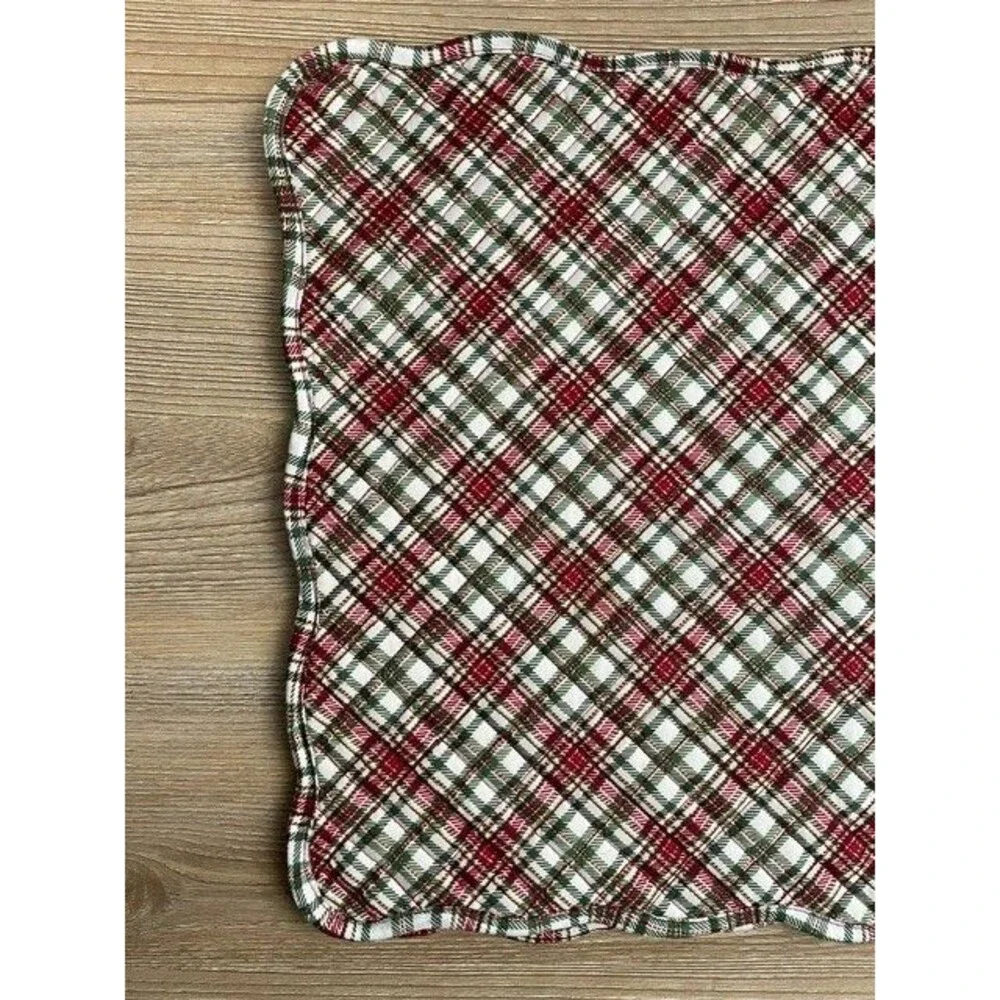 Diagonal Tartan Plaid Christmas Quilted Table Runner Red/Green 70 in x 13.5 in